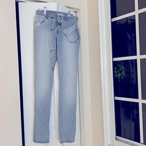 Blumarine blue skinny mid rise jeans with crystals ambllished